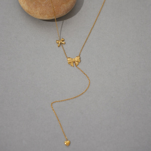 Collier Pendentif Femme En Acier Inoxydable Doré, Orné D'Un Nœud Papillon (1 Pièce) h5 Image3
