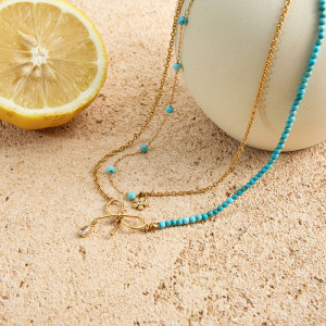 Collier À Plusieurs Rangs Pour Femme, Orné D'Un Nœud Papillon Élégant, En Acier Inoxydable Imperméable Et Couleur Or (1 Pièce) h5 Image6