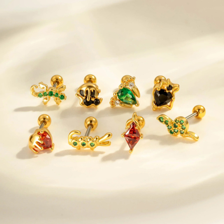 Boucle d'oreille piercing en forme de cœur en cuivre et zircon couleur or