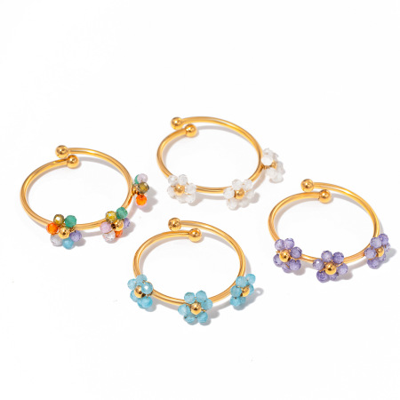 Bague tendance décontractée pour femme, en acier inoxydable doré, imperméable, ornée d'une fleur (1 pièce).
