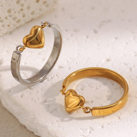 Bague simple en forme de cœur, en acier inoxydable étanche, couleur or (1 pièce)