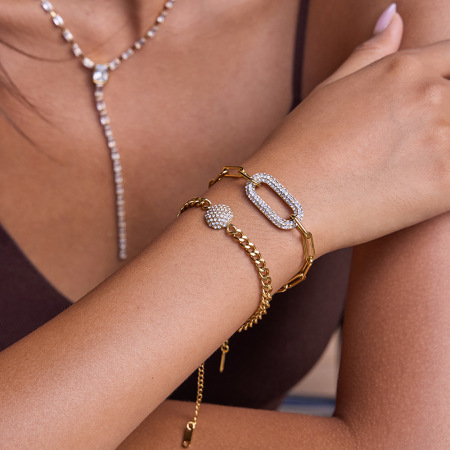 Bracelet à maillons pour femme, en acier inoxydable calaïte, étanche et couleur or (1 pièce).