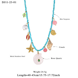 Collier De Perles Romantique Pour Femme, En Acier Inoxydable, Couleur Or, Avec Coquillage, Pierre Naturelle Et Pierres Naturelles (1 Pièce) h5 Image2
