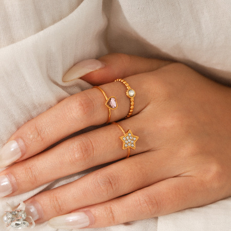 Bagues de déclaration pour femmes en acier inoxydable multicouches, luxueuses, en forme de cœur et d'étoile, avec zircon