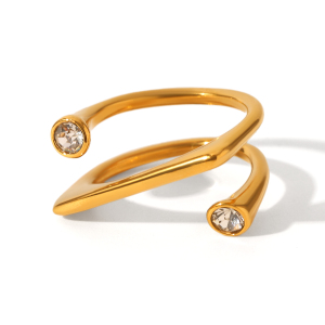 Bague En Acier Inoxydable De Forme Irrégulière, Étanche, Couleur Or, Ornée D'Un Zircon. h5 