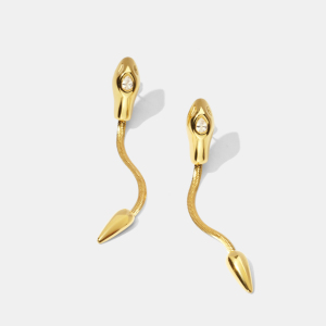 Boucles D'Oreilles Pendantes En Forme De Serpent, En Acier Inoxydable, Étanches, Couleur Or Et Zircon. h5 Image2