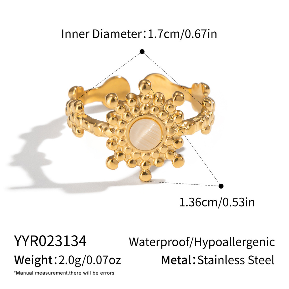 Bague Élégante Pour Femme En Acier Inoxydable, Imperméable Et Ornée D'Une Pierre Naturelle, Avec Motif Floral (1 Pièce).