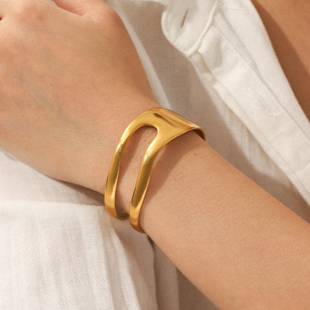 Bracelet jonc étanche en acier inoxydable ajouré de forme irrégulière pour femme (1 pièce)