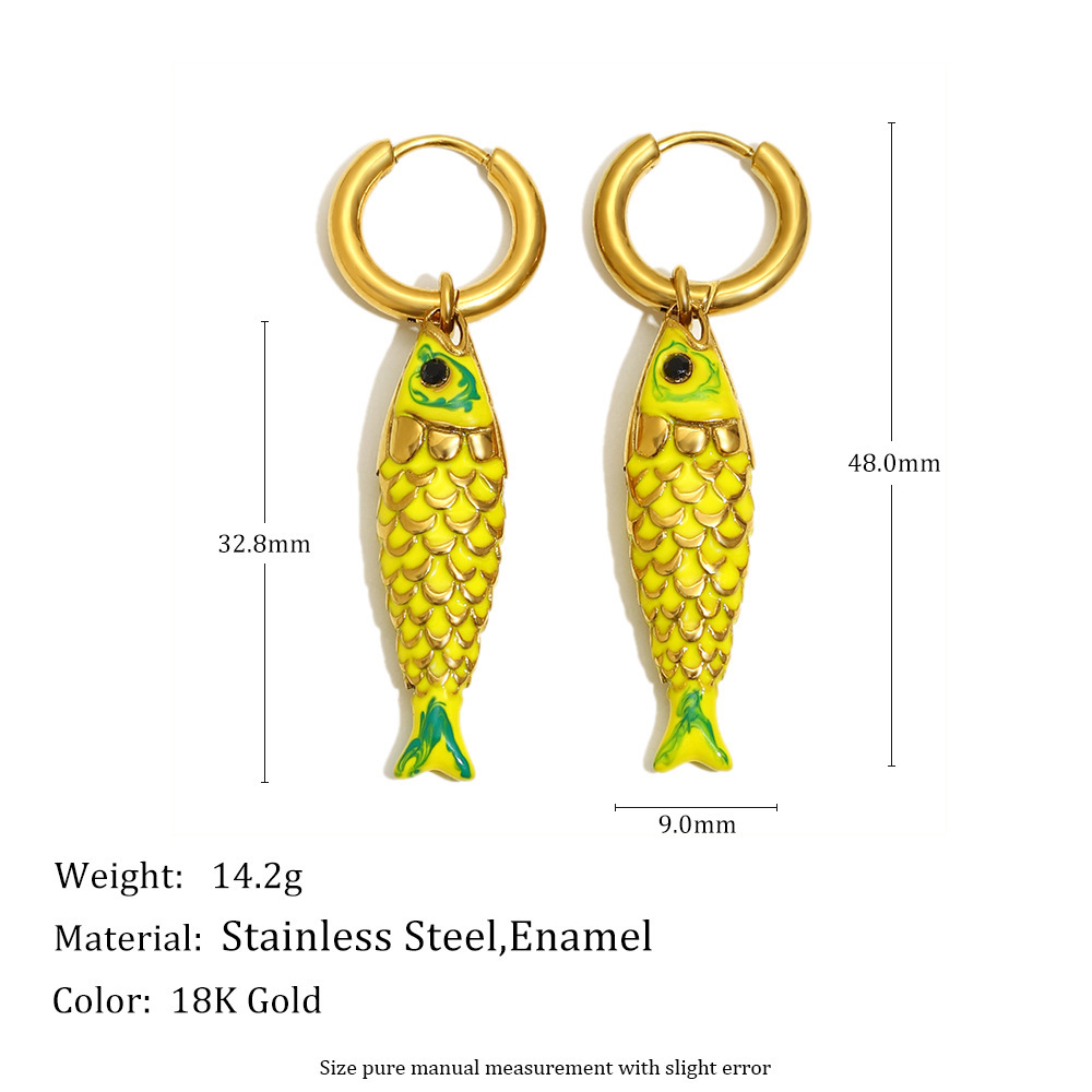 Boucles D'Oreilles Pendantes Pour Femme, Motif Poissons Éclatants, En Acier Inoxydable Étanche, Couleur Or (1 Paire). h5Image2