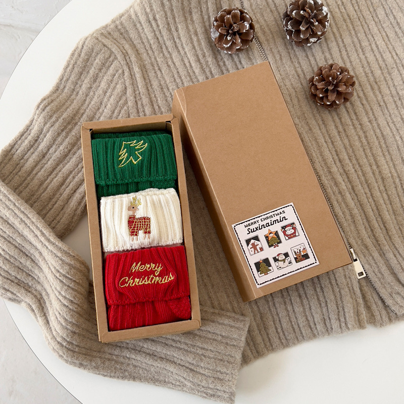 Lot De 3 Paires De Chaussettes Mi-Mollet En Coton Pour Femme, Coffret Cadeau De Noël Image4