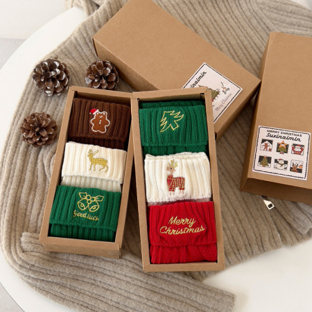 Lot de 3 paires de chaussettes mi-mollet en coton pour femme, coffret cadeau de Noël