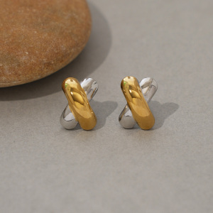 Boucles D'Oreilles Puces Pour Femme, Collection Simple Series Daily Patchwork, En Acier Inoxydable Étanche, Couleur Or (1 Pièce). h5 Image6