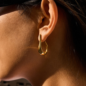 1 Paire De Boucles D'Oreilles Créoles Chics En Acier Inoxydable, Étanches, Couleur Or, Pour Femme. h5 Image3