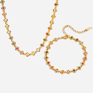 Ensembles De Bijoux Pour Femmes En Acier Inoxydable Doré, Imperméables, Avec Fleurs Colorées h5 Image6