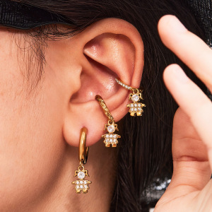 1 Paire De Boucles D'Oreilles Pendantes Pour Femme, Motif Singe Mignon, En Acier Inoxydable, Couleur Or, Étanches, Avec Zircon. h5 Image6