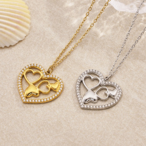 Collier Pendentif Élégant En Forme De Cœur, En Acier Inoxydable Étanche, Couleur Or, Pour Femme (1 Pièce) h5 Image4