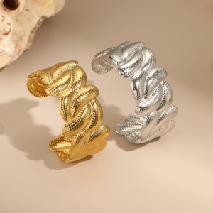 Bracelet Manchette Pour Femme, 1 Pièce, Élégant Et Luxueux, En Acier Inoxydable, Étanche, Avec Lignes Fines. h5 Image3