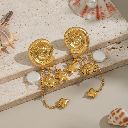 Boucles d'oreilles pendantes en acier inoxydable doré, étanches, en forme de soleil (1 paire)