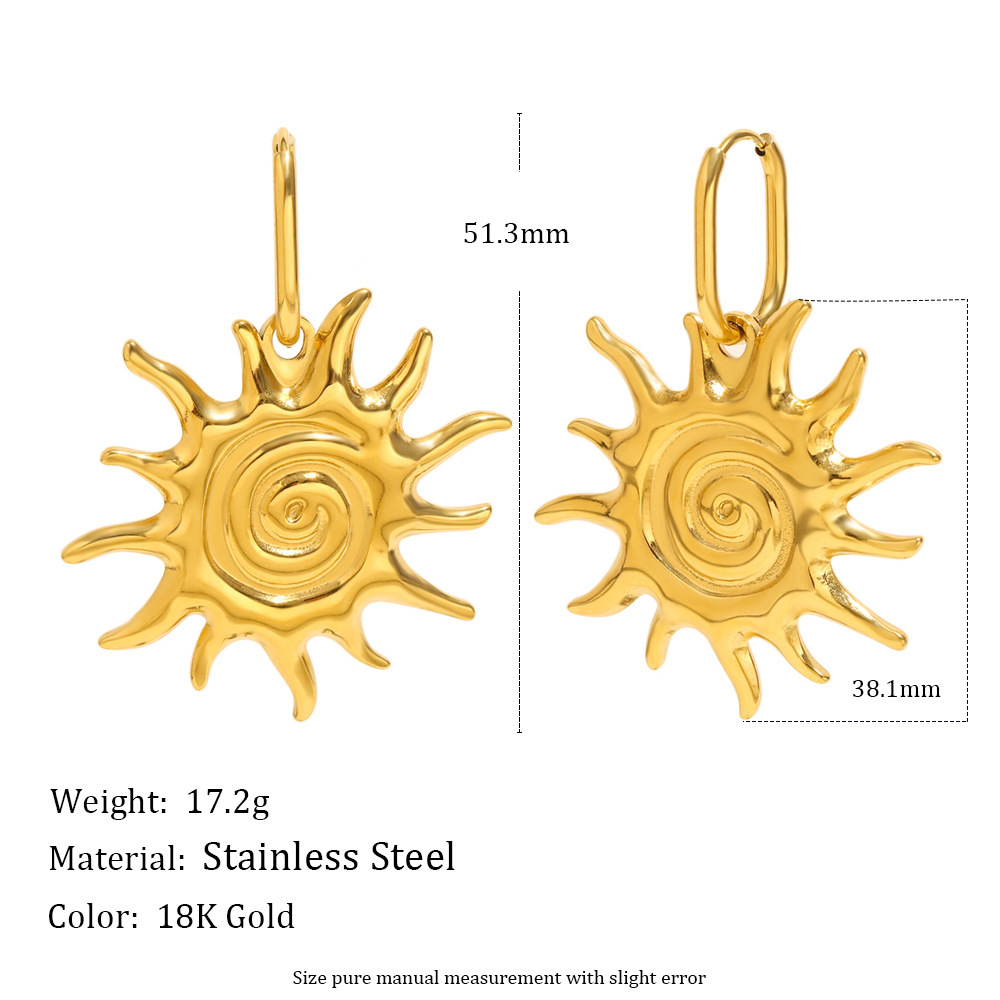 Ensembles De Bijoux Pour Femmes Classic Sun En Acier Inoxydable Étanche Couleur Or Image2