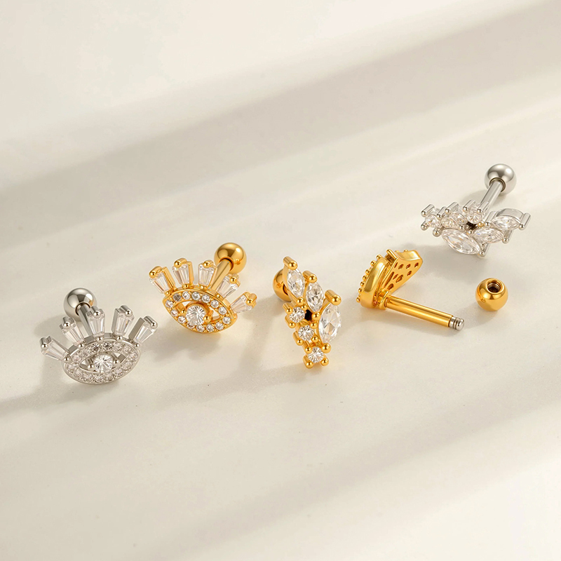 Boucle D'Oreille Piercing Œil Du Diable En Cuivre Et Zircon Couleur Or, 1 Pièce Image3