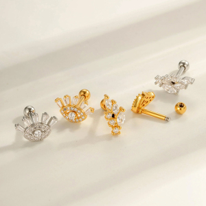 Boucle D'Oreille Piercing Œil Du Diable En Cuivre Et Zircon Couleur Or, 1 Pièce h5 Image3