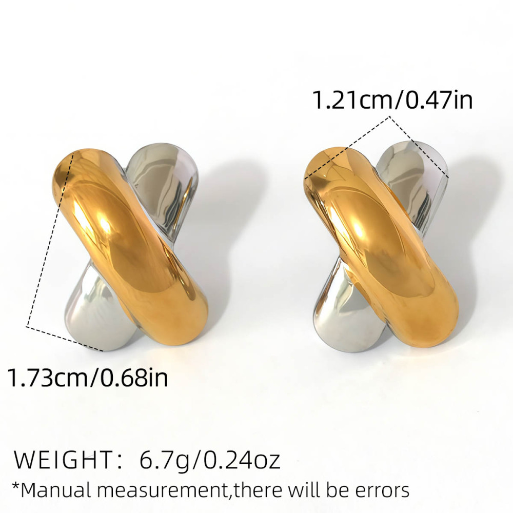 Boucles D'Oreilles Puces Pour Femme, Collection Simple Series Daily Patchwork, En Acier Inoxydable Étanche, Couleur Or (1 Pièce). Image2