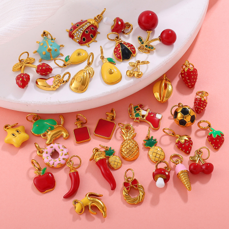 Pendentif DIY en acier inoxydable doré, étanche, en forme de fruit sucré (1 pièce)