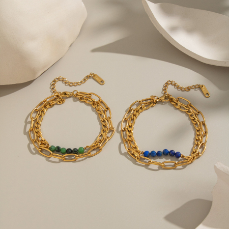 Bracelet en acier inoxydable étanche avec perles de pierre naturelle (1 pièce)