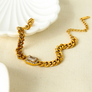 Bracelet Chaîne Classique Luxueux En Acier Inoxydable, Orné De Zircon Et De Zircon, Pour Femme (1 Pièce). h5 Image2