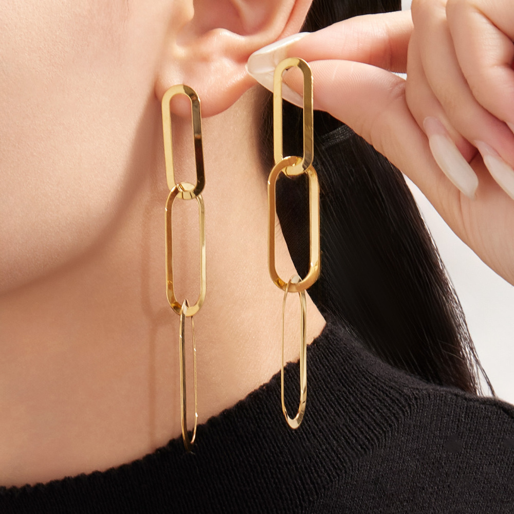 Ensembles De Bijoux Pour Femmes Simple Squircle En Acier Inoxydable Étanche Couleur Or h5Image3