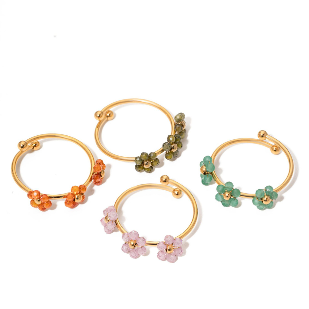 Bague Femme Simple À Motif Floral En Acier Inoxydable Étanche Couleur Or Image3