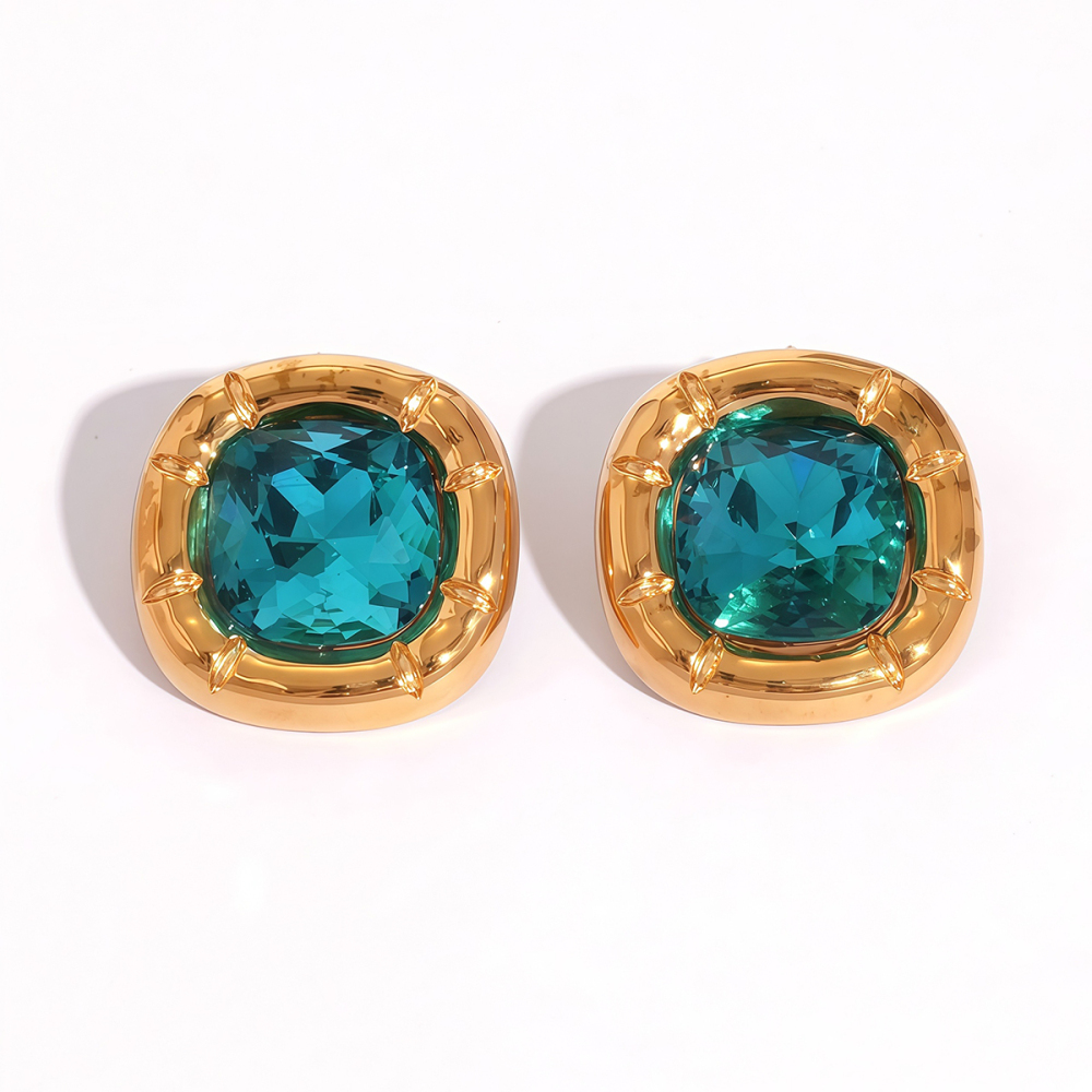 1 Paire De Boucles D'Oreilles À Tige Rectangulaires Simples En Acier Inoxydable Couleur Or Pour Femme 