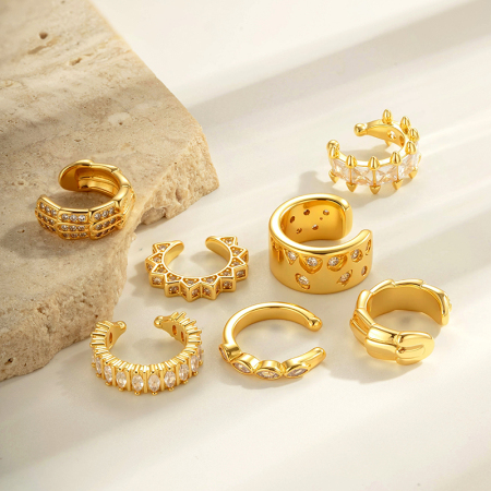 1 pièce de manchettes d'oreilles en cuivre doré et zircon
