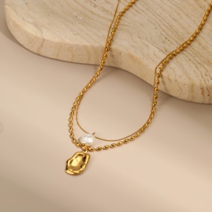 Collier À Plusieurs Rangs Pour Femme, Simple, Élégant Et De Forme Irrégulière, En Acier Inoxydable Étanche (1 Pièce) h5 Image3