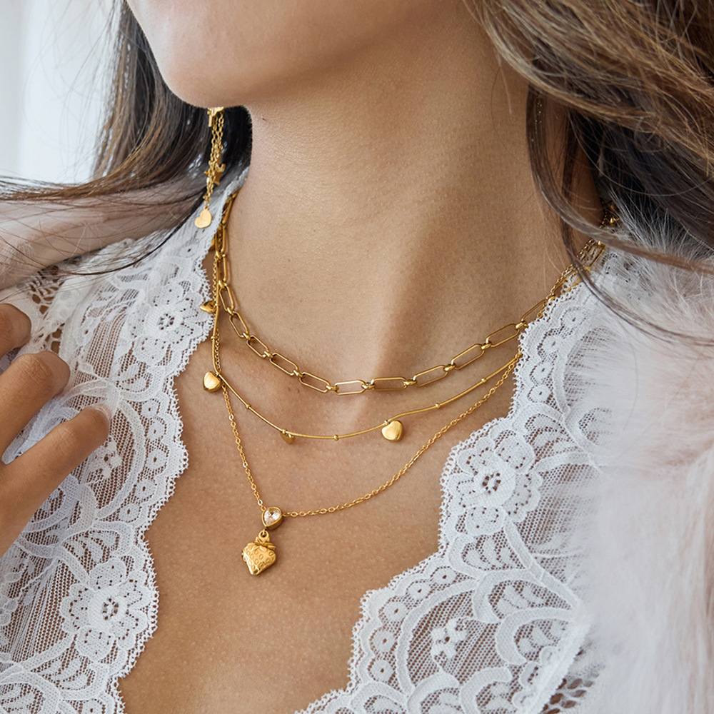 Collier Pendentif Femme « Douce Goutte Fraise » En Acier Inoxydable Étanche Couleur Or (1 Pièce) Image3