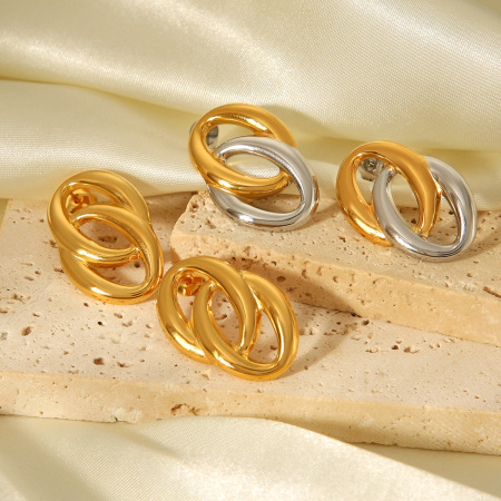 1 paire de boucles d'oreilles puces pour femmes, en acier inoxydable étanche, coloris or et argent.
