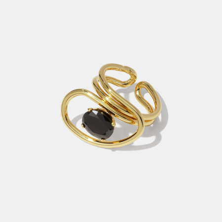 Bague en acier inoxydable étanche avec zircon de forme irrégulière et pierre précieuse couleur or