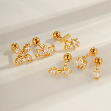 Boucle d'oreille piercing étoile cuivre or zircon 1 pièce