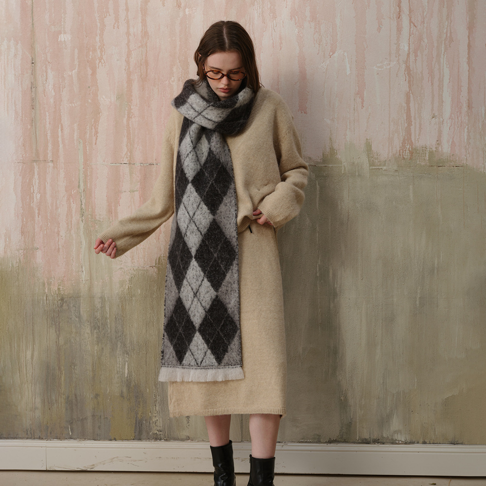 Écharpe D'Hiver Classique En Polyester À Motif Losange Pour Femme, 1 Pièce Image3