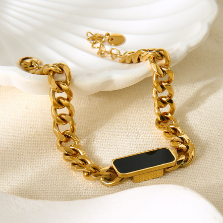 Bracelet chaîne classique rectangulaire en acier inoxydable étanche couleur or pour femme (1 pièce) 2