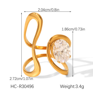 Bague Luxueuse En Acier Inoxydable Et Zircone Pour Femme, Forme Irrégulière, 1 Pièce h5 Image2