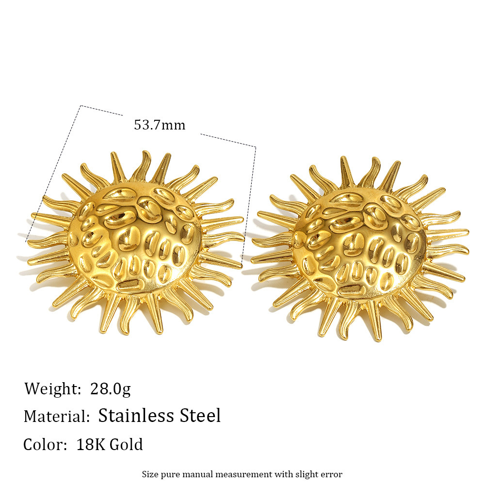 1 Paire De Boucles D'Oreilles Puces Pour Femme En Acier Inoxydable Doré, Imperméables, À Texture Martelée. Image2