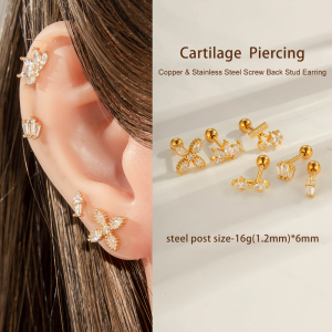 Boucle D'Oreille Piercing Étoile Cuivre Or Zircon 1 Pièce h5 Image4