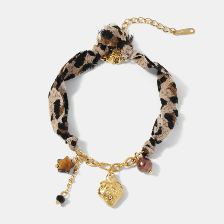 Bracelet à breloques en acier inoxydable doré, imperméable, couleur or, motif léopard et fraise