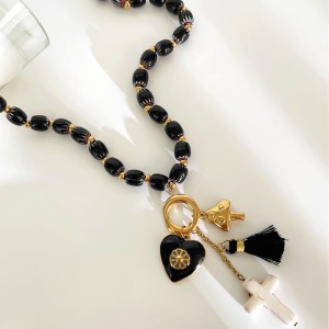 Collier Rétro En Acier Inoxydable Imperméable Avec Perles En Forme De Cœur (1 Pièce) h5 Image5