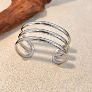 Bracelet Manchette Classique De Forme Irrégulière En Acier Inoxydable, Couleur Or, Étanche (1 Pièce) h5