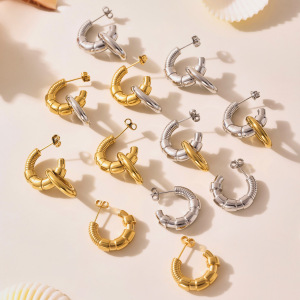 1 Paire De Boucles D'Oreilles Créoles Simples En Acier Inoxydable Étanche Couleur Or Pour Femme h5 Image2