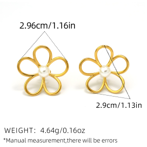 1 Paire De Boucles D'Oreilles Puces Pour Femmes, En Acier Inoxydable Imperméable, Motif Fleur Naturelle, Collection Simple. h5 Image2