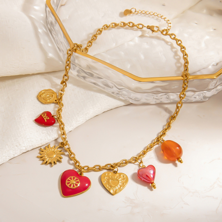 Collier pendentif femme en acier inoxydable doré, motif cœur, étanche (1 pièce)