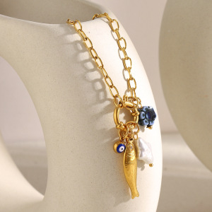 Collier Pendentif Femme En Acier Inoxydable Doré, Motif Poisson Fantaisie (1 Pièce) h5 Image4